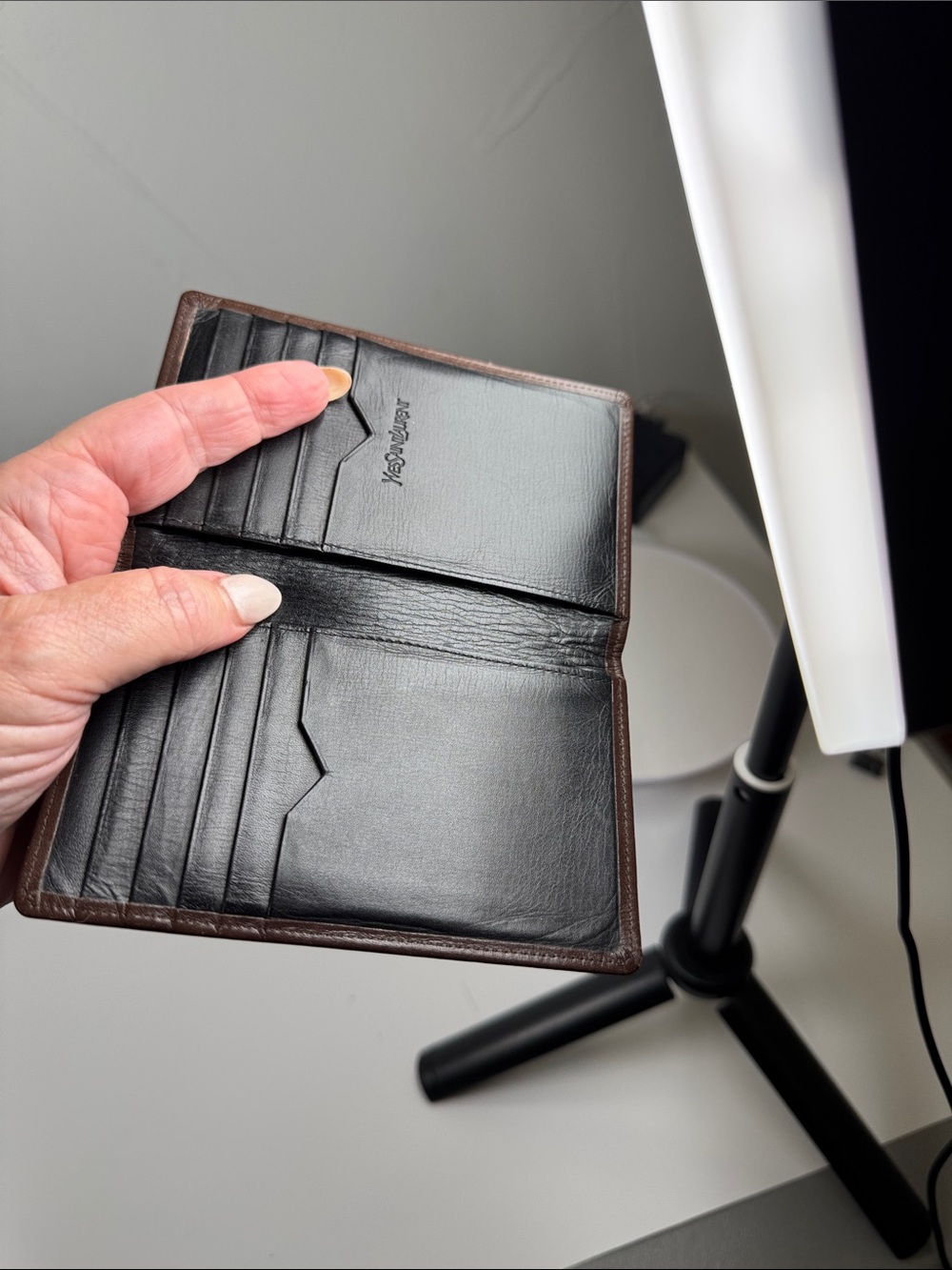 Yves Saint Laurent Brown Leather Bifold Wallet with Debossed YSL Monogram - Picture 9 of 9